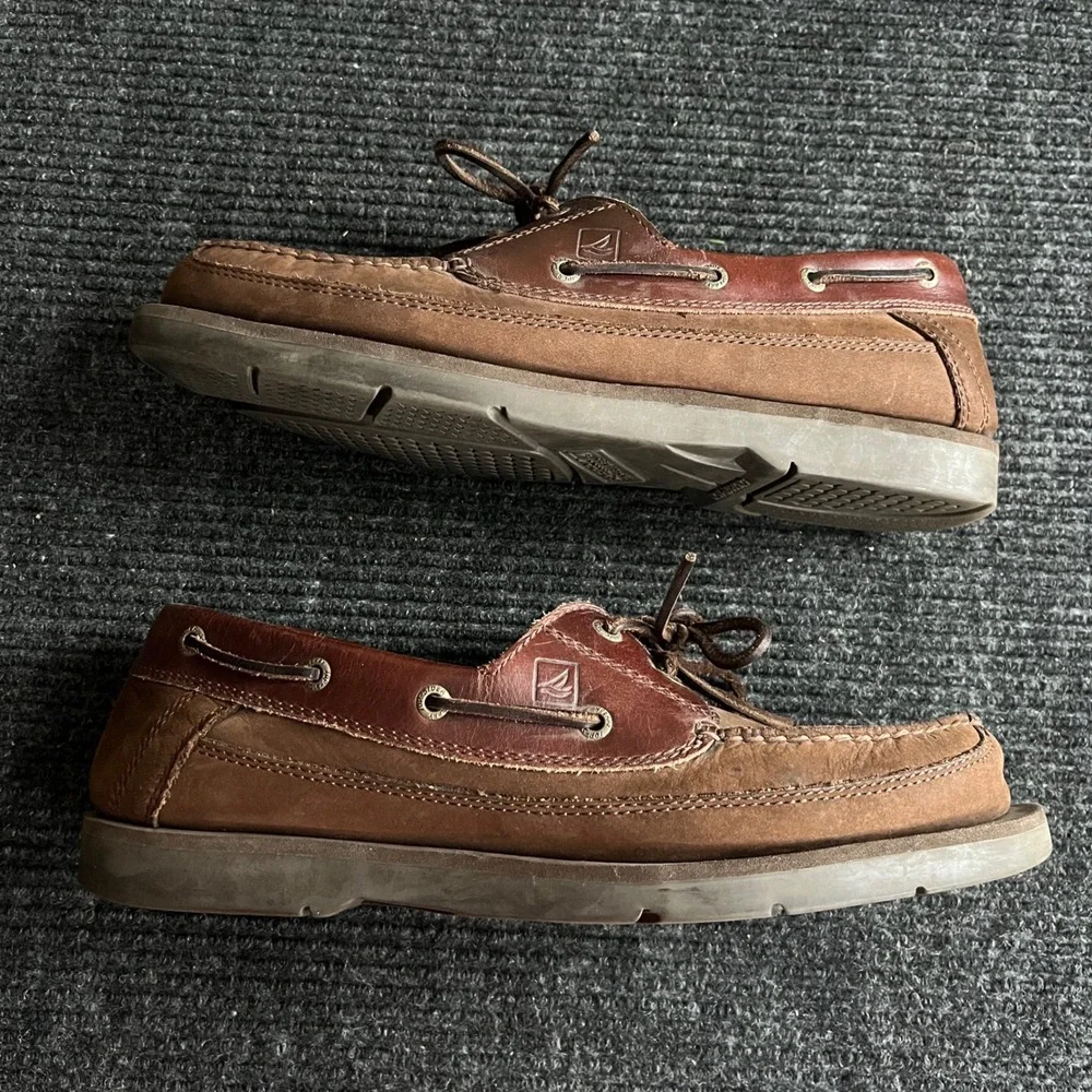 Sperry Billfish Boat Shoe Mens 12 Brown Leather Mesh 3-Eye Loafers preppy career
